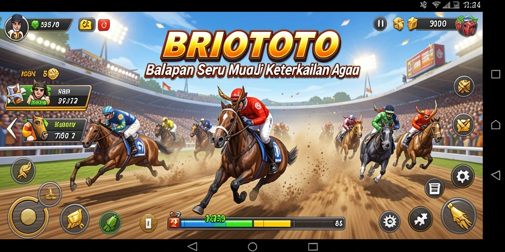 Screenshot BRIOTOTO menampilkan mobil balap yang melaju cepat di lintasan yang mengesankan.