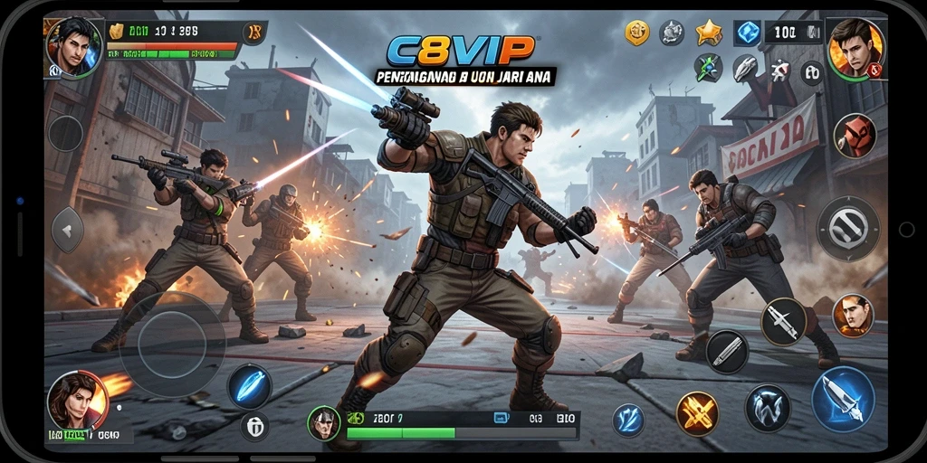 Grafik menegangkan dalam pertempuran C8VIP yang intens.