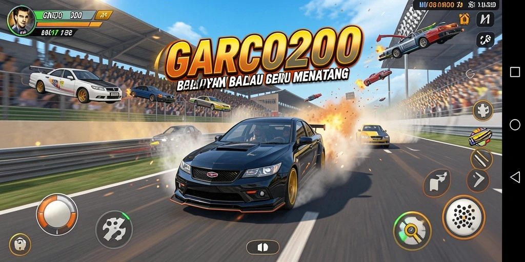 Screenshot utama GARCO200 yang menunjukkan aksi balap yang mendebarkan.
