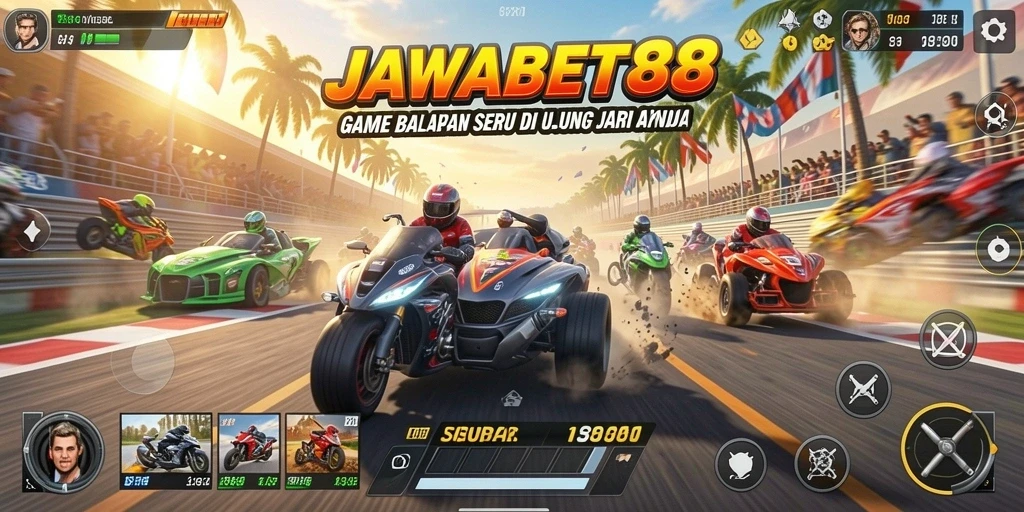 Tampilan gameplay JAWABET88 yang mendebarkan dan penuh aksi balapan.