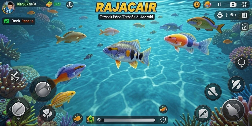 Tampilan overlay aksi menembak ikan dalam game RAJACAIR.