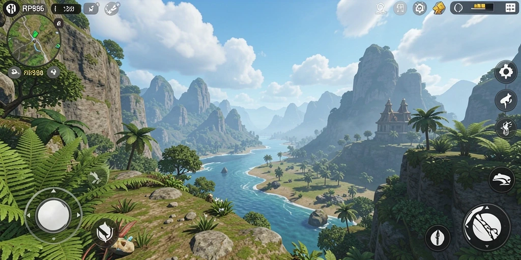Tampilan gameplay menarik dari RP886 yang menunjukkan eksplorasi dunia terbuka.