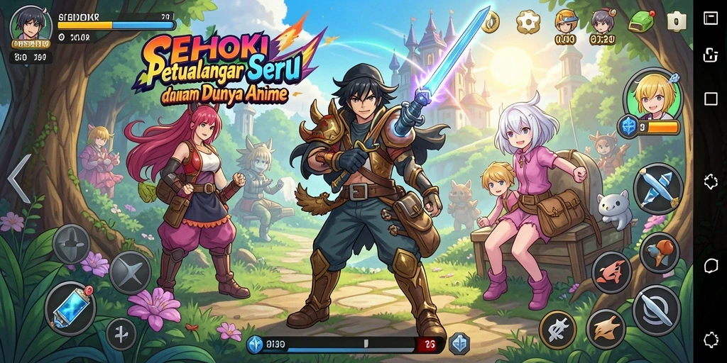 Tangkapan layar SEHOKI menunjukkan karakter anime dalam aksi penuh warna.
