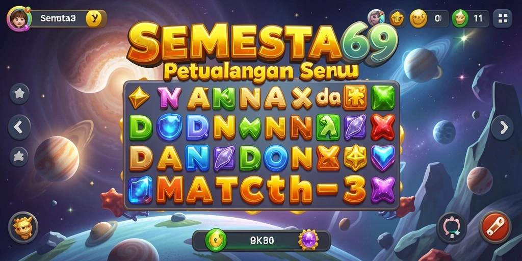 Tampilan menarik gameplay SEMESTA69 dengan tantangan Match-3.